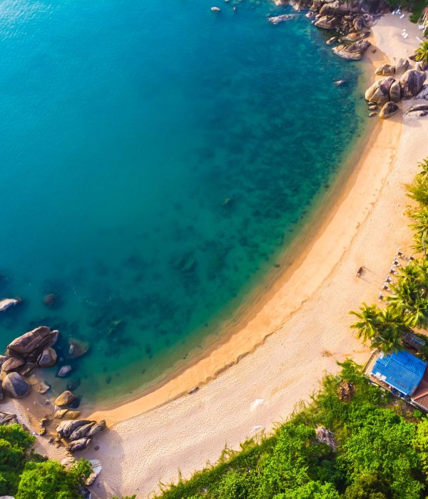Aerial view of beautiful tropical beach and sea with palm and ot Aerial view of beautiful tropical beach and sea with palm and other tree in koh samui island for travel and vacation
